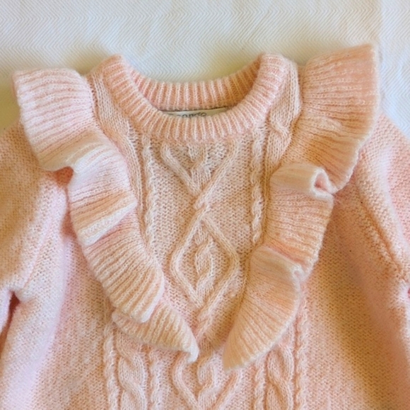 george soft pink ruffled cable knit acrylic blend sweater 3-6 months baby girl - Picture 2 of 7